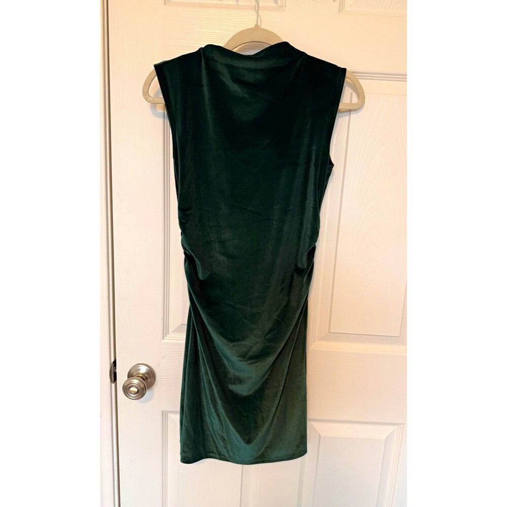 A New Day Women's Green Velvet Ruched High Neck Bodycon Knee Dress XS